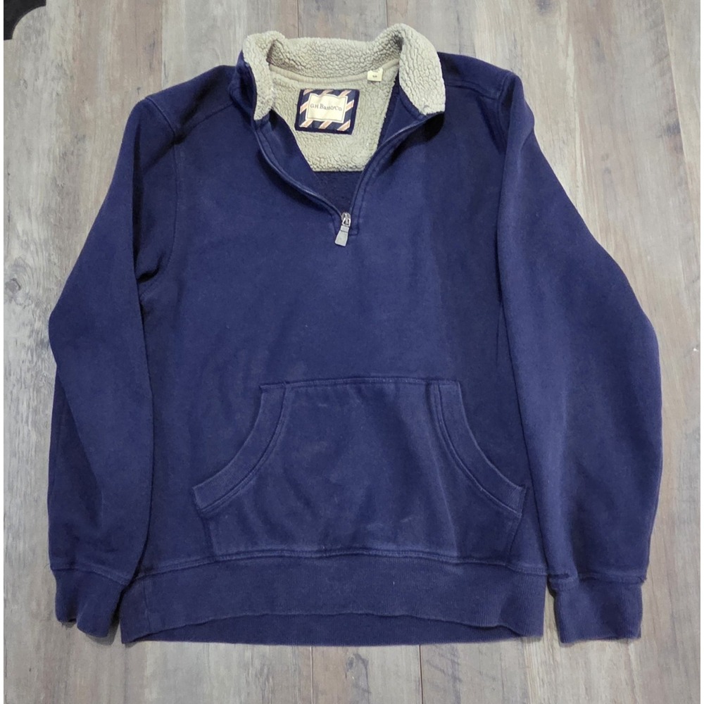 G&H Bass & Co Navy Blue 1/4 Zip Sherpa Lined Sweatshirt W/ Kangaroo Pocket Men S